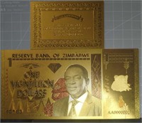 24k gold-plated Zimbabwe Banknote with COA