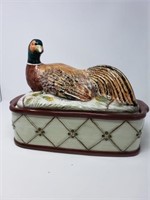 Painted Bisque Bread Box with Pheasant Motif  Lid