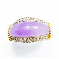 Purple Jade & Diamond 14k Gold Band Ring