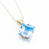 Princess Cut 1.75 Blue Topaz & 14k Gold Necklace