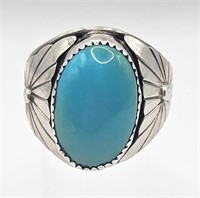 Sterling Silver Ring with Large Turquoise Stone