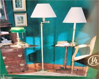 NEW 3 Pc Brass Bankers Lamp Set Floor Table