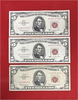 1963 $5 UNITED STATES NOTES LOT OF 3
