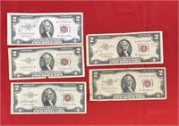 1953, 53A $2 UNITED STATES RED SEAL NOTES LOT OF 5