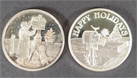 1996-97 Happy Holiday 1 Oz. Fine Silver Coins (2)