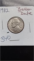 BU 1982 Jefferson Nickel Better Date