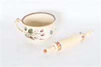 Vintage Rolling Pin & Staffordshire Chamber Pot