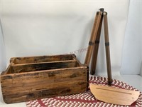 Vintage tripod, Crate and Home Decor