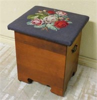 Needlepoint Lift Top Mahogany Sewing Box.