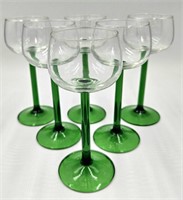 6 Green Stemmed Barware Glasses 6 1/2"