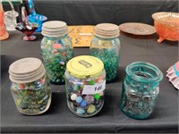 4 Jars of marbles and mini lights
