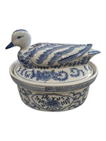 Ceramic Duck Tureen-Blue/White