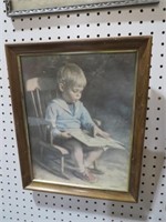 FRAMED LITTLE BOY READING BOOK