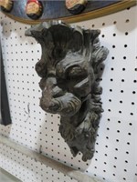 WOOD CARVED LION HEAD WALL SHELF