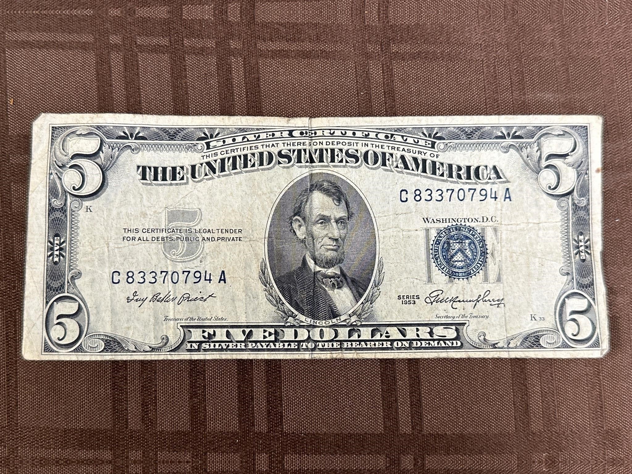 1953 $5 Silver Certificate Paper Bill