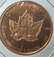 1 oz fine copper coin Canada