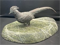Vintage heavy marble slab w pheasant