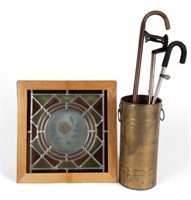 Vintage Umbrella Stand & Stained Glass