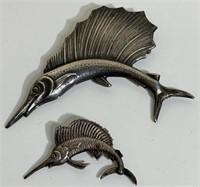TWO UNIQUE VINTAGE STERLING BROOCHES - MARLINS