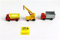 Lesney Matchbox Crane and 2 Dump Trucks