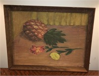 Original Oil Pineapple & Flower Still Life