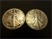 2pc US Silver Walking Liberty Half Dollars