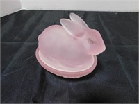 vintage L.E. Smith satin glass rabbit dish w/lid
