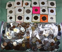 Large collection of foreign coins: 55 sleeved and