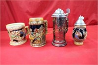 Steins & Mugs 4pc lot Various Sizes & Styles