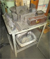 Metal shop bench with contents includes tool