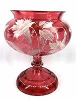 Cranberry Glass Footed Centerpiece