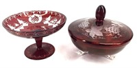 Ruby Glass Compote and Covered Dish