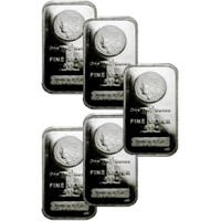 (5) 1 oz Silver Morgan Design Bars