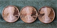 Lot of 3 Walking Liberty Copper Bullion Coins