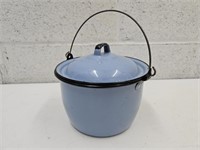 Vintage Light Blue  Enamel Ware Pot with Lid 7" w