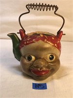 Vintage Black Americana Ceramic Tea Pot, Lid is