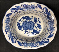 Chinoiserie Pierced Porcelain Oval Fruit Bowl - Bl