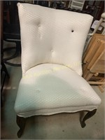 Ivory and dark wood cushion, chair, button,