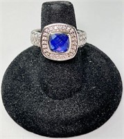Sterling Blue Sapphire Halo Ring 10 Grams Size 7