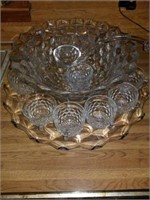 HUGE GLASS PUNCH BOWL AND PLATTER