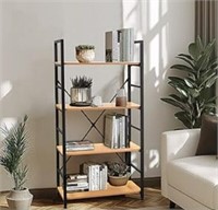 4 Tier Tall Wood Bookshelf  - BLACK/NATURAL