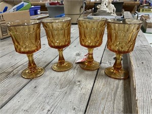 4 Amber Glass Goblets