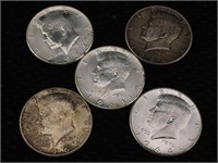 90% Silver Kennedy Half Dollars - 5 total