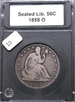 1858 O SEATED HALF DOLLAR VG