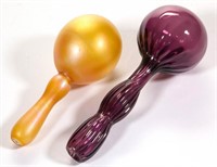 ASSORTED BLOWN GLASS DARNING BALLS, LOT OF TWO,