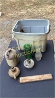 OIL LAMP BASES, CROCK JUG AND MISC