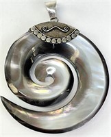 Large Sterling Large MOP Shell Swirl Pendant 8 Gr