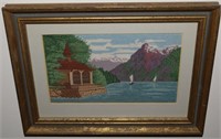 Framed Needlepoint Wall Art Landscape Picture