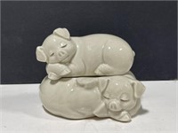 Fitz & Floyd Pigs in a Poke Figurine Trinket Box