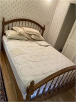 Full size sleigh style wood bed frame w/ mattress